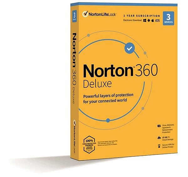 NORTON 360 DELUXE 25GB +VPN pro Windows či Android 1 uživatel pro 3 zařízení na 1rok