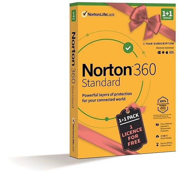 NORTON 360 STANDARD pro MAC či IOS 10GB + VPN, 1+1 uživatel pro 1 zařízení na 1 rok BOX