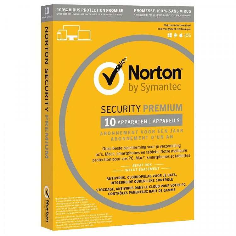 NORTON SECURITY PREMIUM CZ pro Windows a Android 1 uživatel na 10 zařízení na 3 roky
